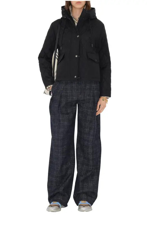 burberry Cropped Quilted Nylon Hooded Jacket in Black at Nordstrom, Size Small | Nordstrom