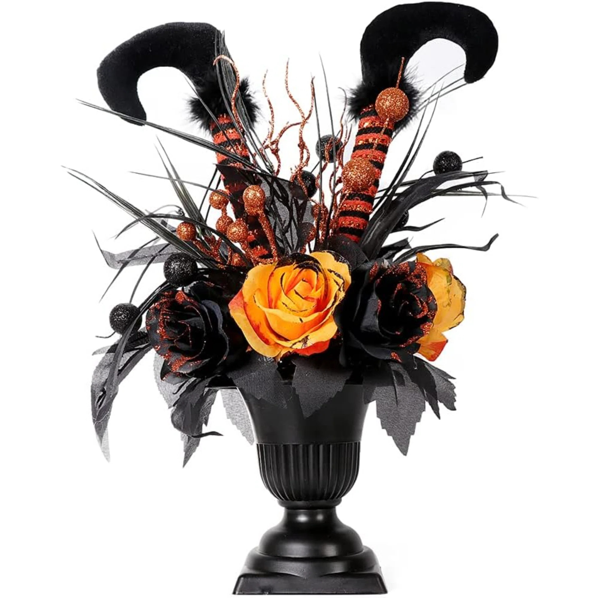 The Holiday Aisle® Halloween Decorations Table Artificial Flowers, Halloween Witch Boot And Fake... | Wayfair North America