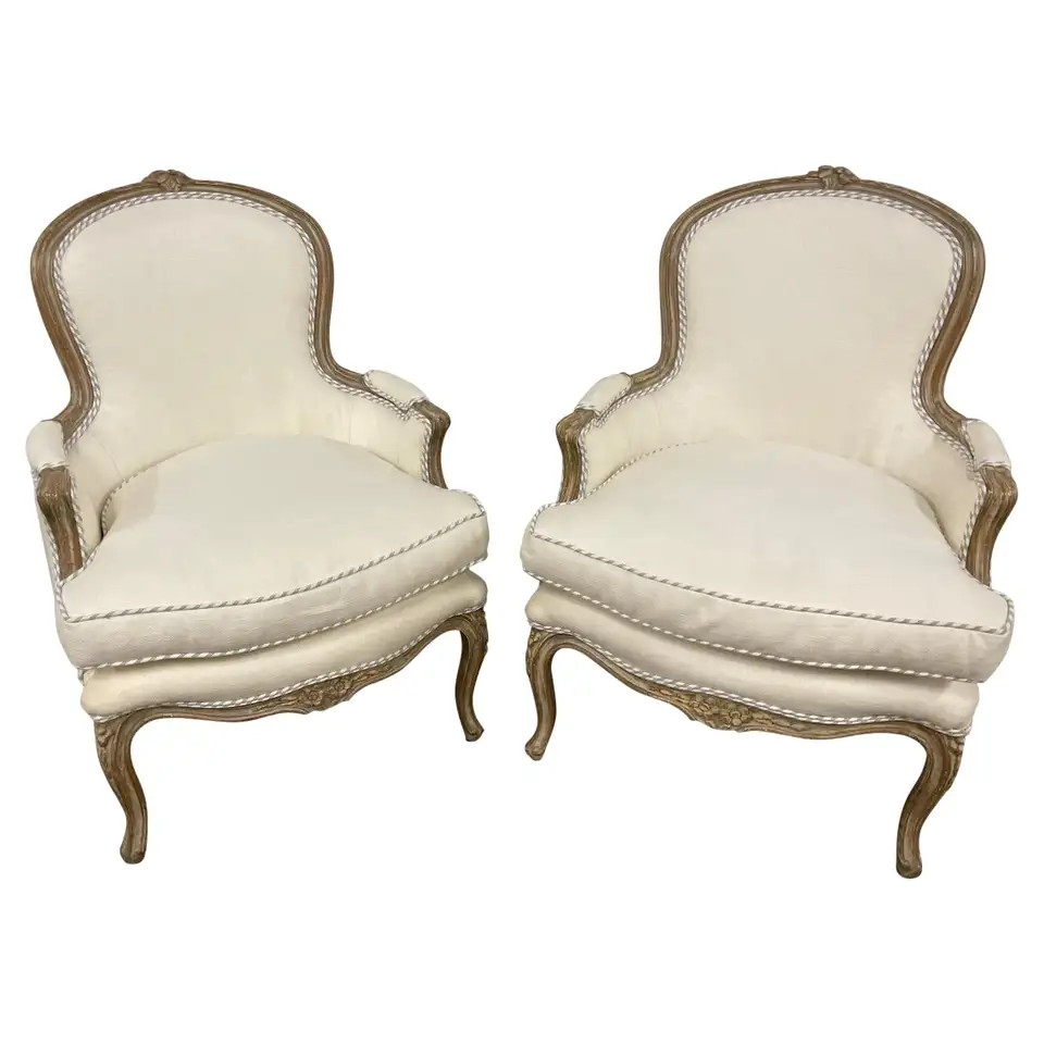 Pair of Louis XV Style 19th Century Bergere Chairs | 1stDibs