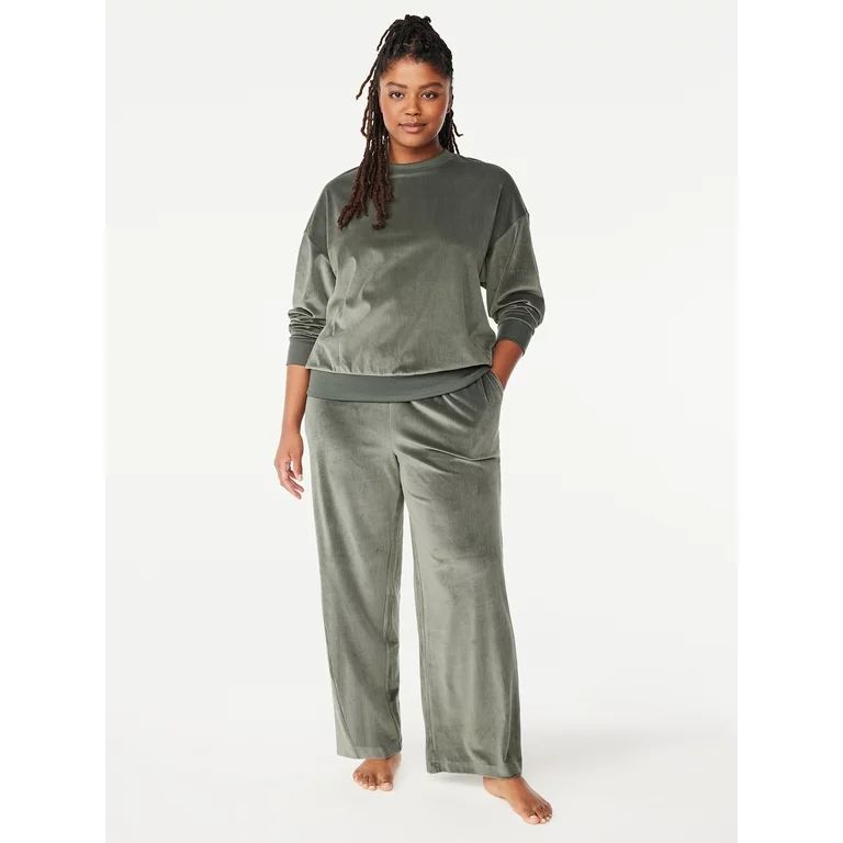 Joyspun Women's Ribbed Velour Top and Pants Pajama Set with Oversized Scrunchie, 3-Piece, Sizes S... | Walmart (US)