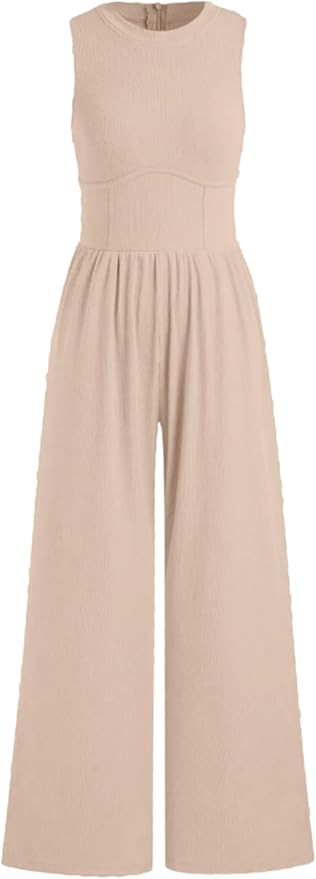 DIRASS Womens Summer Jumpsuits Sleeveless Dressy Casual One Piece Outfits Wide Leg Pants Rompers ... | Amazon (US)