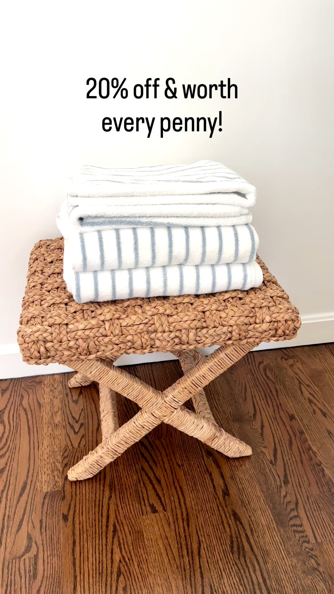 20% off! If you're bathroom could use a little refresh, I can't recommend these Turkish cotton bath towels enough! They are so soft & fluffy! I initially only bought a couple of the bath towels & hand towels to ensure I actually liked them, and I plan on buying more while they are on sale! - coastal home decor, coastal bathroom decor, bathroom ideas, bath towels, hand towels, striped bath towels, blue & white towels, white bath towels, fluffy bath towels woven stool, bench for bedroom, bathroom stool, costa x-base stool, coastal style, bedroom furniture, beach house furniture

#LTKSaleAlert #LTKFindsUnder50 #LTKHome