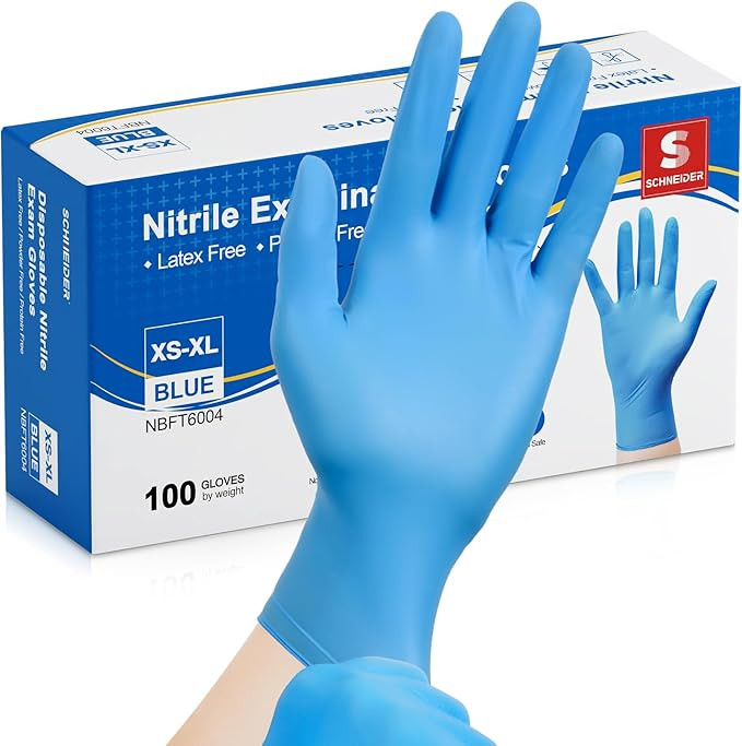 Schneider Nitrile Exam Gloves, Medical Grade Blue Disposable Gloves Latex Free, Rubber Glove for ... | Amazon (US)