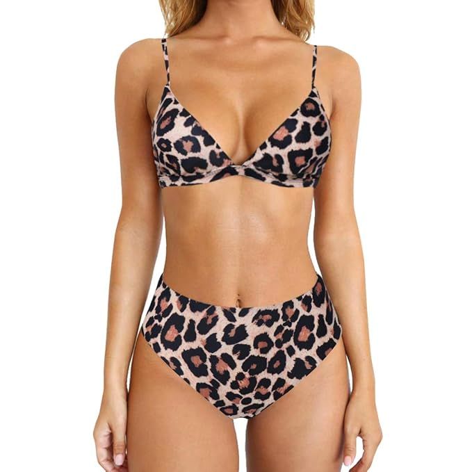 MOSHENGQI Women Animal Printed Swimsuit High Waist Bikini Set with Cheeky Thong Bottom | Amazon (US)