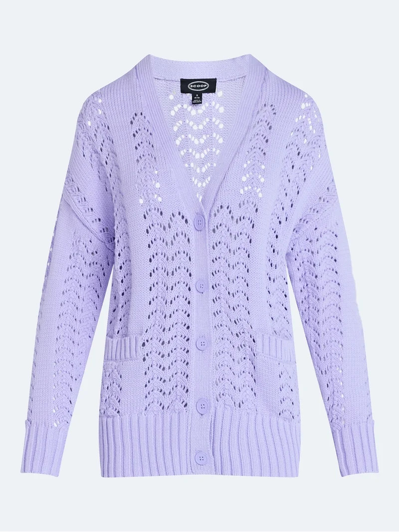 Scoop Women’s V Neck Sweater Cardigan, Midweight, Sizes XS-4X | Walmart (US)