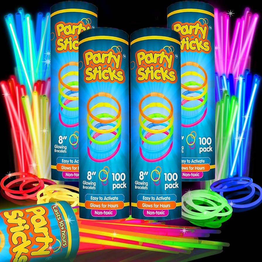 Glow Sticks Bulk Party Favors 400pk - 8” Glow in the Dark Party Supplies, Light Sticks Neon Par... | Amazon (US)