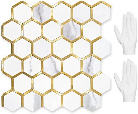 STICKGOO Hexagon Peel and Stick Backsplash Tile, Stick on Backsplash for Kitchen and Bathroom, Wh... | Amazon (US)