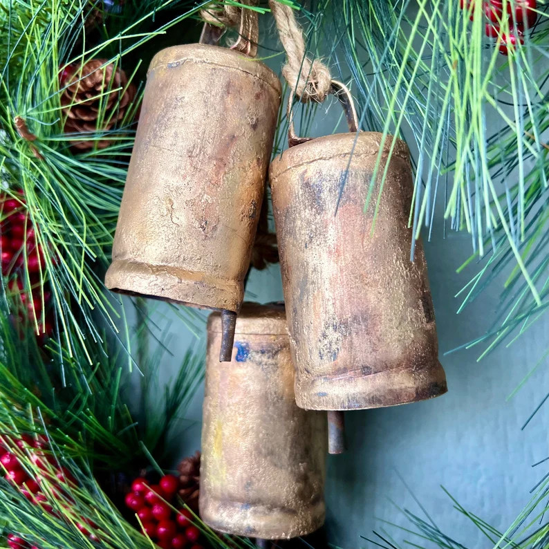Temple Bells 4", Set of Three, Tin Bells, Sleigh Bells, Wreath Bells | Etsy (US)