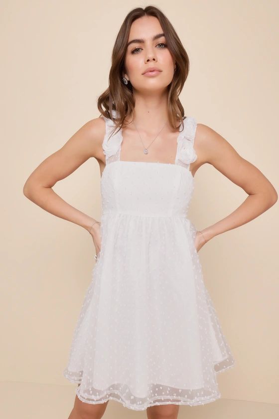 Darling Existence White Swiss Dot Rosette Sleeveless Mini Dress | Lulus