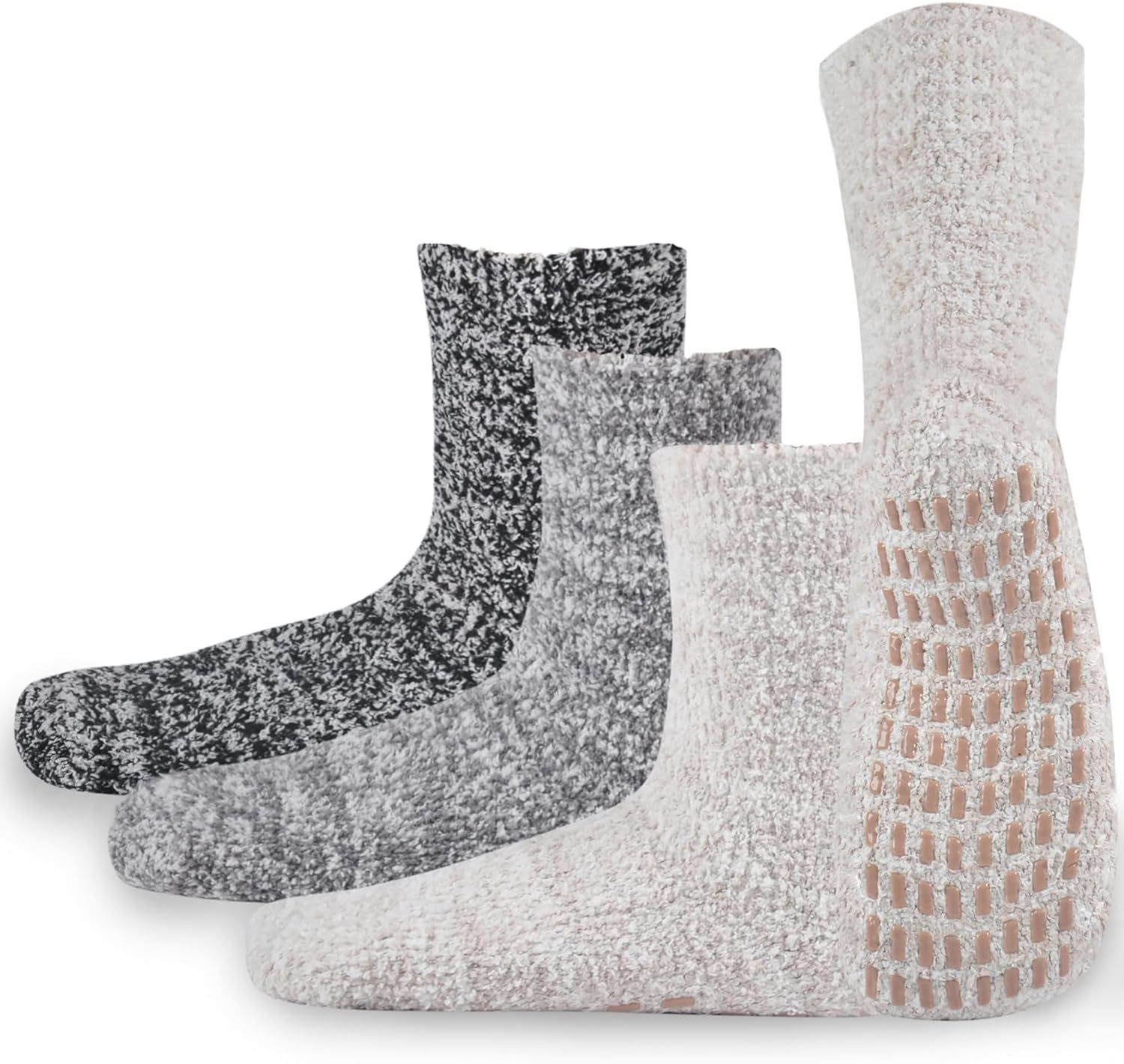 JORMATT 3 Pairs Ultra Thick Fuzzy Grip Socks Non Skid Slipper Hospital Socks Unisex | Amazon (US)