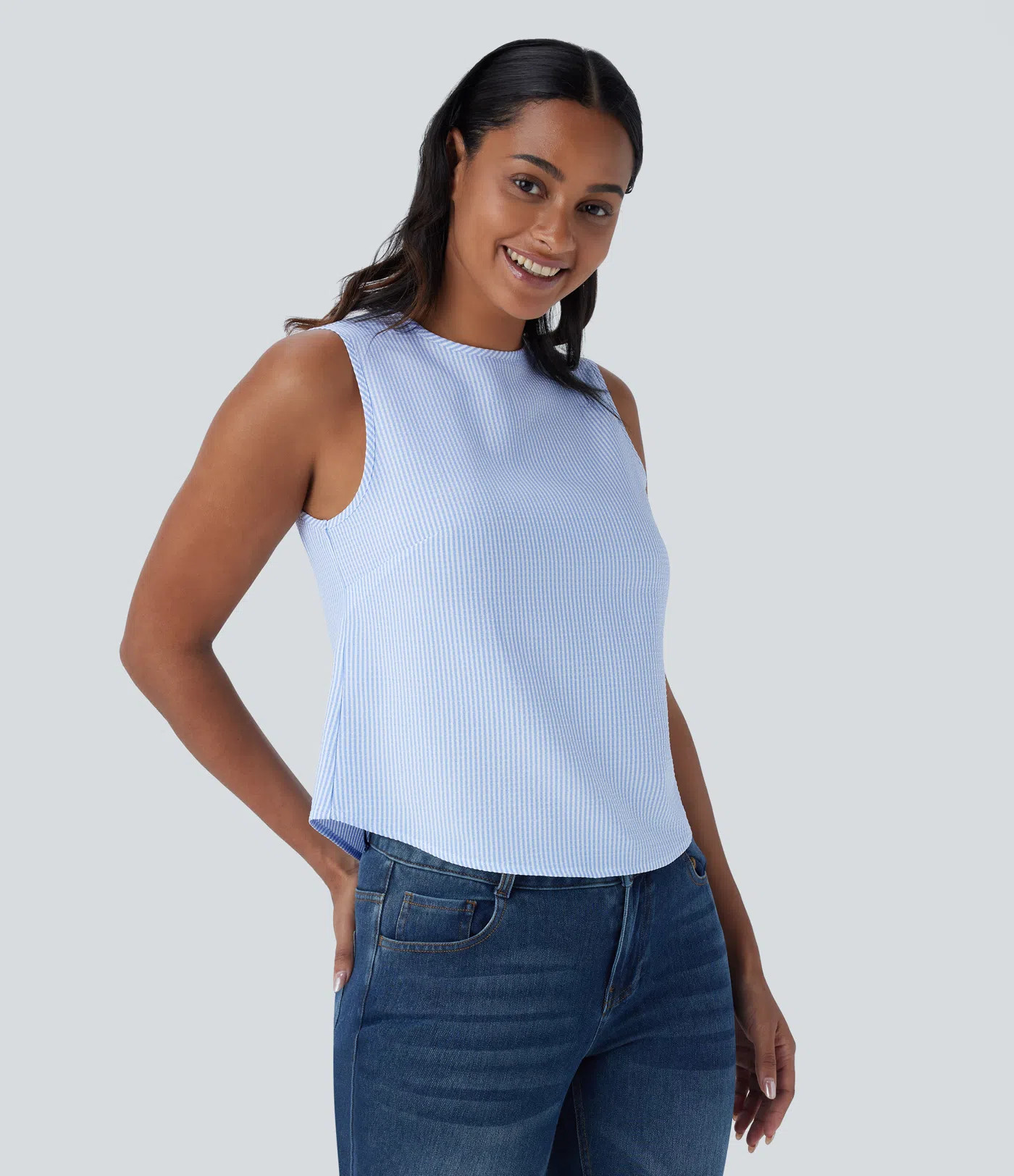 Women’s Round Neck Sleeveless Tie Back Casual Top - Halara | HALARA