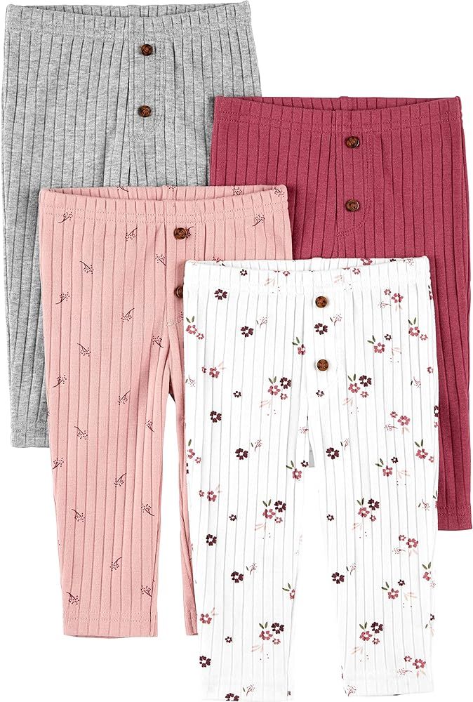 Simple Joys by Carter's Baby Girls' Textured Pants, Pack of 4 | Amazon (US)
