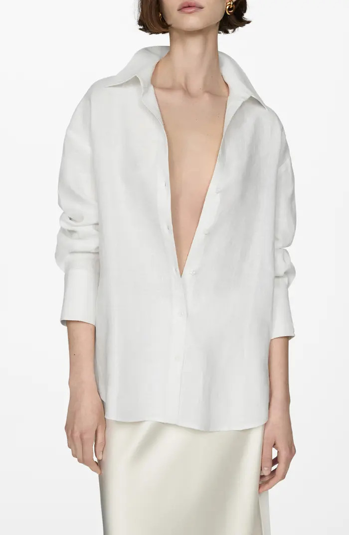 MANGO Samari Linen Button-Up Shirt | Nordstrom | Nordstrom