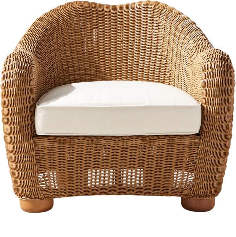 Bacio Charcoal Grey All-Weather Rattan Outdoor Lounge Chair with White Sunbrella Cushions by Ross... | CB2