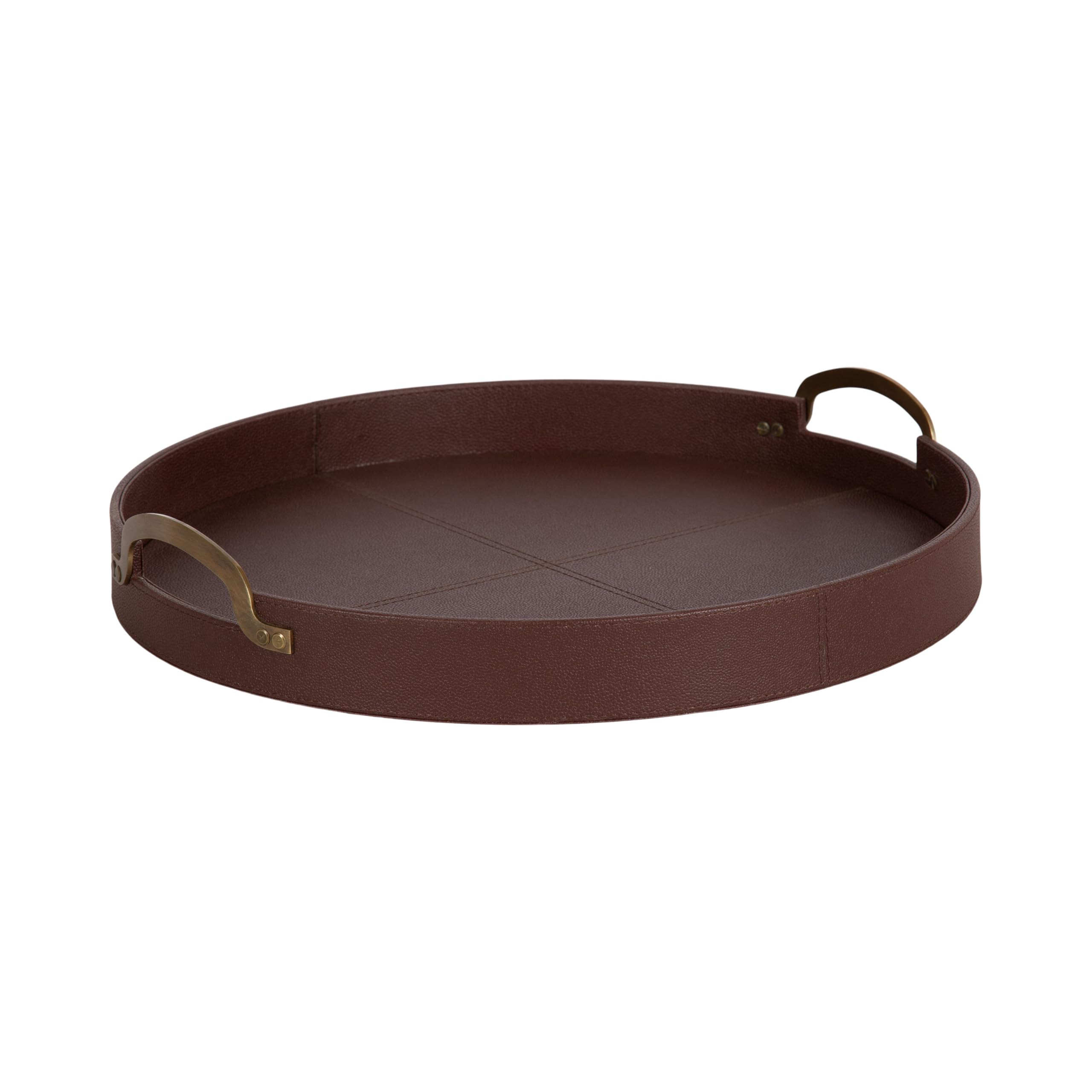 Kate and Laurel Oxbury Decorative Vegan Leather Round Tray with Handles, 18 Inch Diameter, Brown ... | Amazon (US)