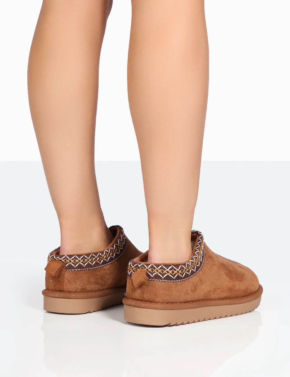 Tamsin Tan Faux Suede Embroidered Slipper Boots | Public Desire