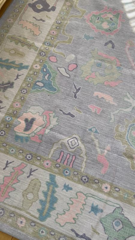 This beautiful lavender, pink, green and blue oshak rug is truly such a great value! Even more stunning in person! #arearug #grandmillennial #homedecor 