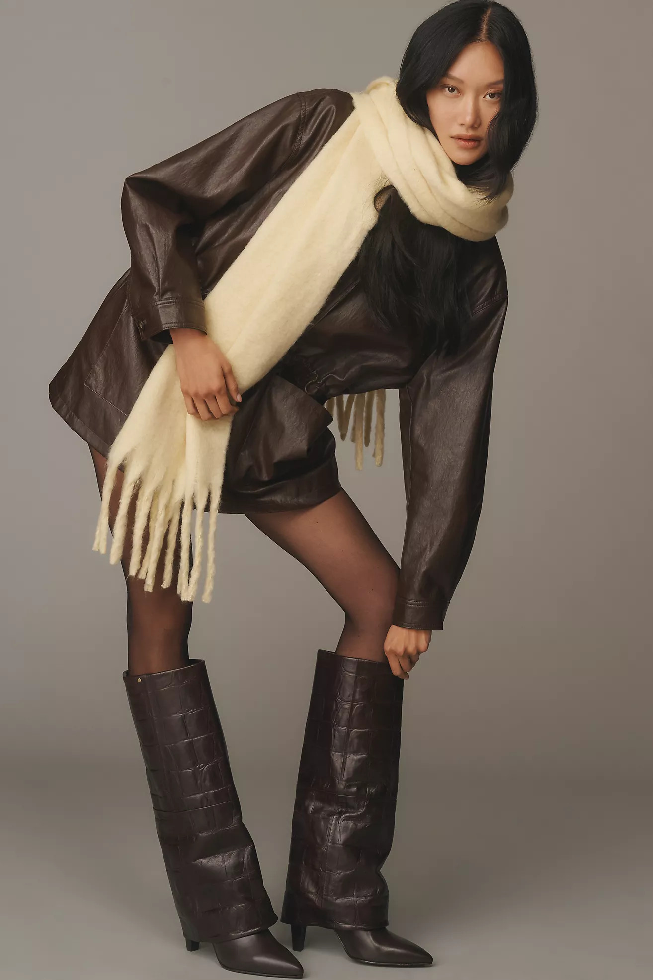 Bronx Jad-ey Croc Embossed Foldover Riding Boots | Anthropologie (US)