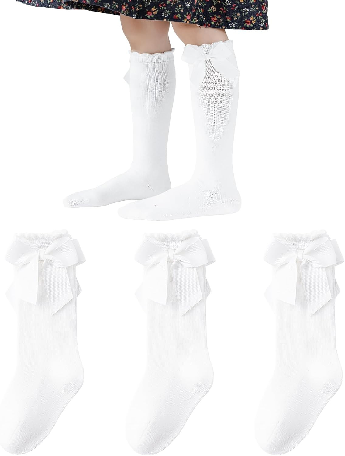 Baby Knee High Socks Toddler Cotton Long Socks with Bow for Girls | Amazon (US)