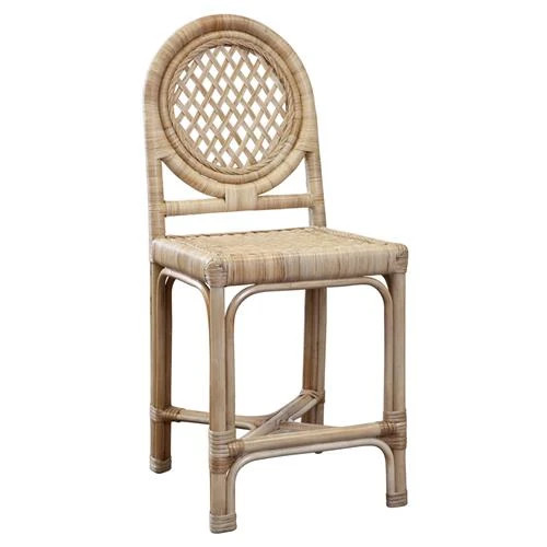 Louise Coastal Beach Natural Handwoven Rattan Counter Stool | Kathy Kuo Home