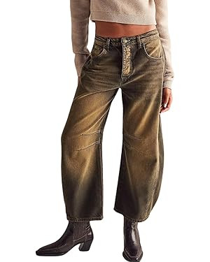 Barrel Jeans Women Baggy Boyfriend Jeans for Women y2k Cargo Wide Leg High Waist Midrise Button F... | Amazon (US)