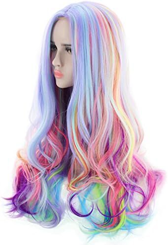 AGPtEK Full Long Curly Wavy Rainbow Hair Wig, Heat Resistant Wig for Music Festival, Theme Partie... | Amazon (US)