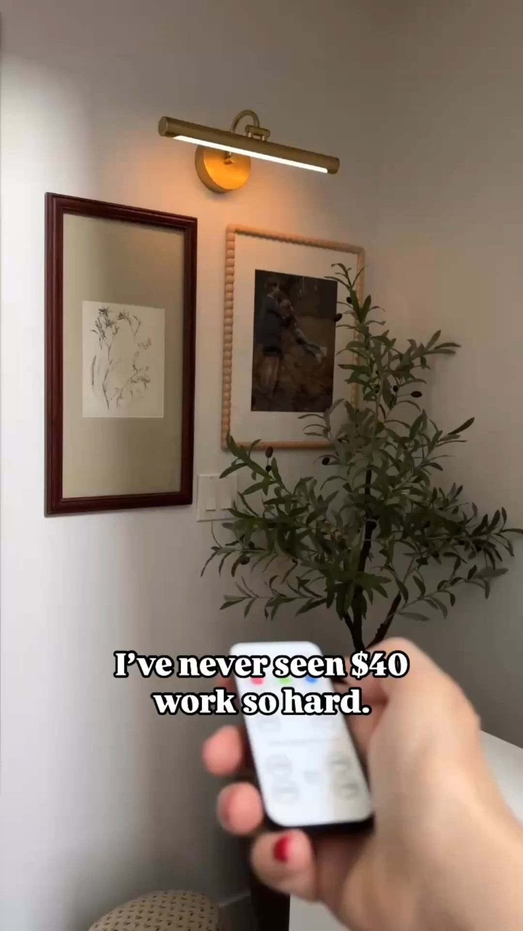 #ad I’m always on the hunt for affordable home decor that looks high-end, and this battery-powered picture light from Lowe’s is such a game-changer! It’s the perfect way to highlight my mini gallery wall vignette, giving my two framed prints a warm, elevated glow—no hardwiring needed! The brushed gold finish adds a modern organic touch, pairing beautifully with my faux olive tree (also from Lowe’s!) for that effortless, natural look. If you love budget-friendly home upgrades, this light is a must-have for creating cozy, curated spaces without spending a fortune. Tap to shop & save this for your next home refresh! 🛒✨

@loweshomeimprovement #LowesPartner #LTKWatchNow 

#LTKSaleAlert #LTKHome