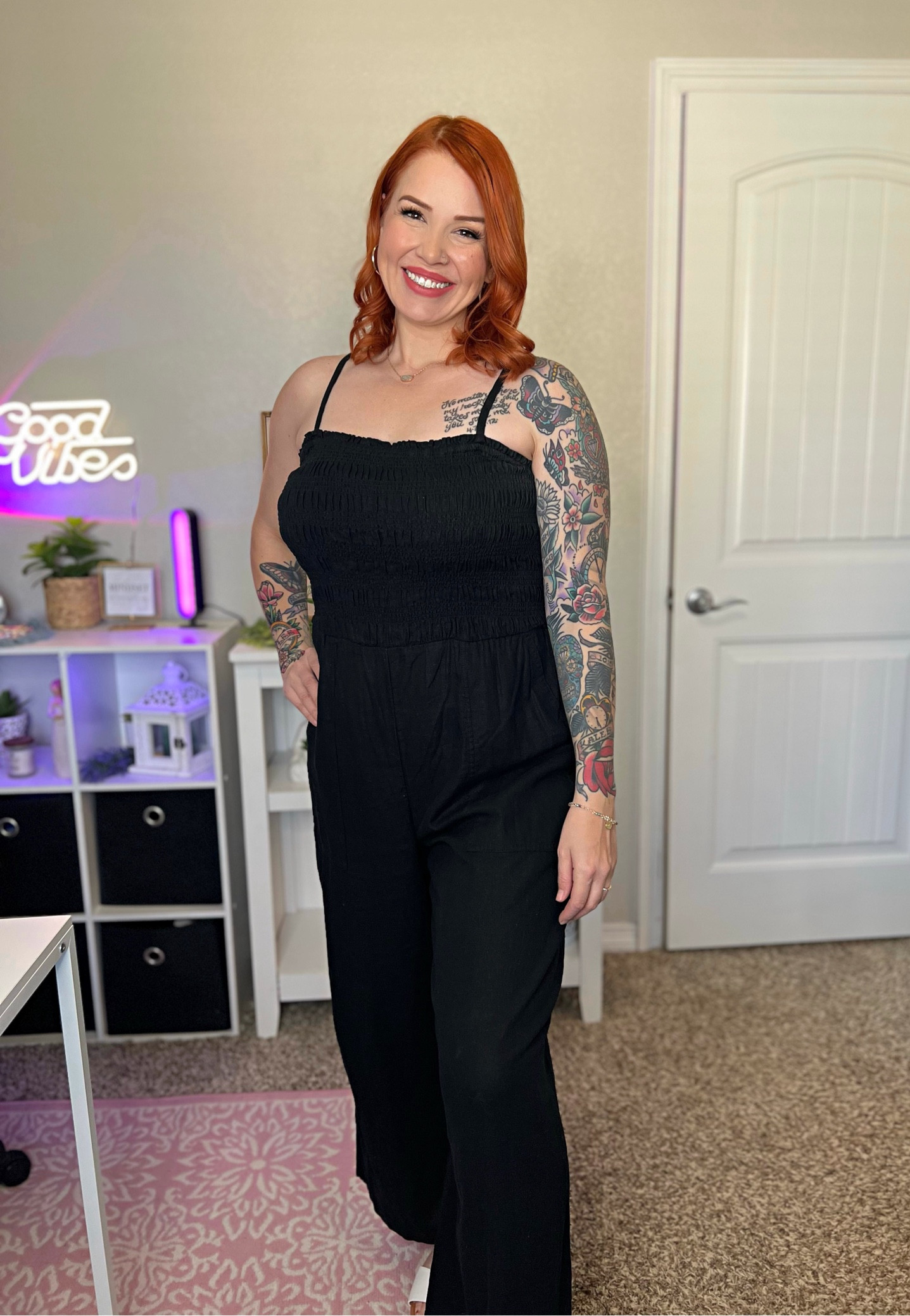 Black linen romper with adjustable straps/ wearing size large • I am 5’6” 🩷

#LTKMidsize #LTKStyleTip #LTKTravel