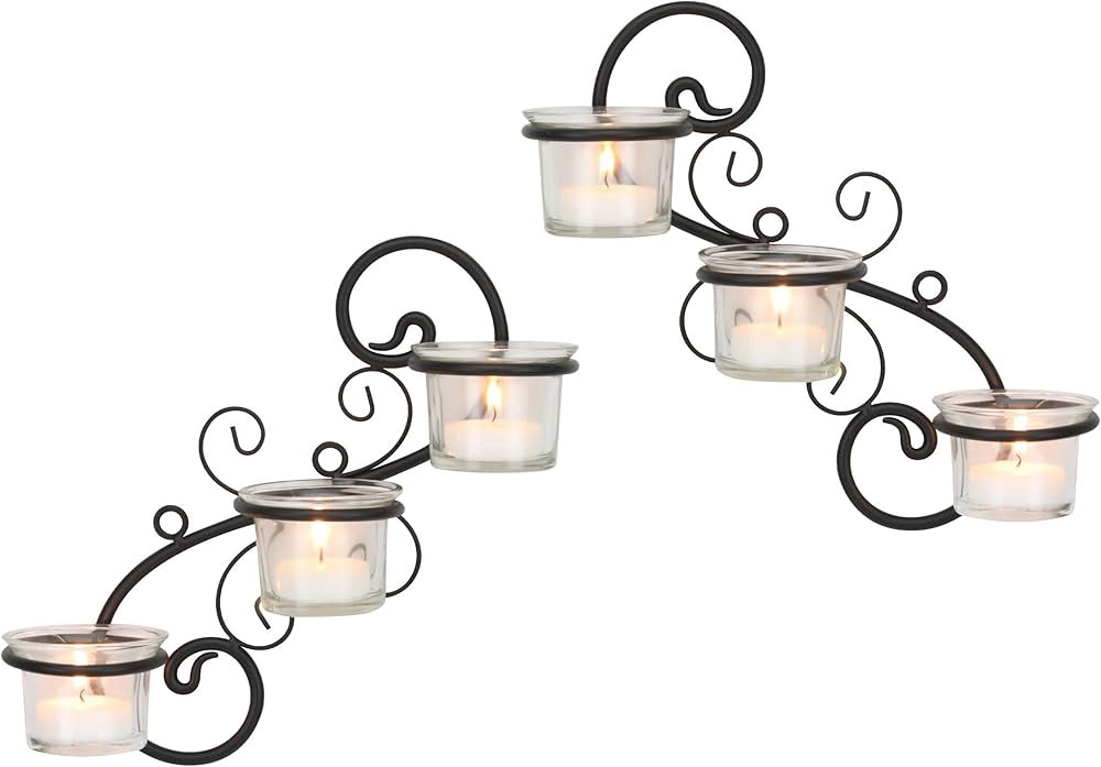 Stonebriar Decorative Black Metal Tea Light Candle Holder Wall Sconce Set | Amazon (US)