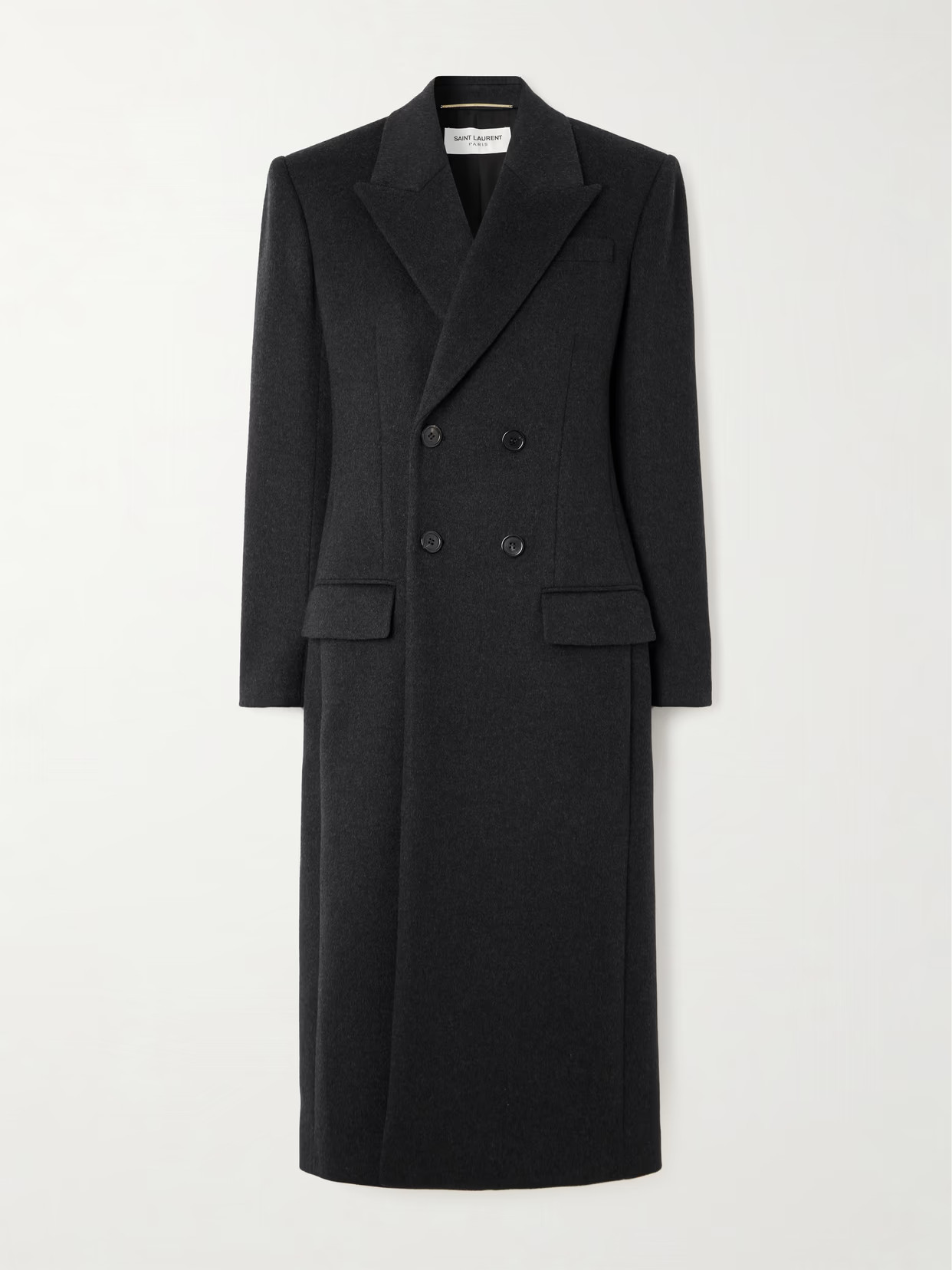 SAINT LAURENT - Double-breasted Brushed Wool And Cashmere-blend Coat - Dark gray - FR 34 | NET-A-PORTER APAC