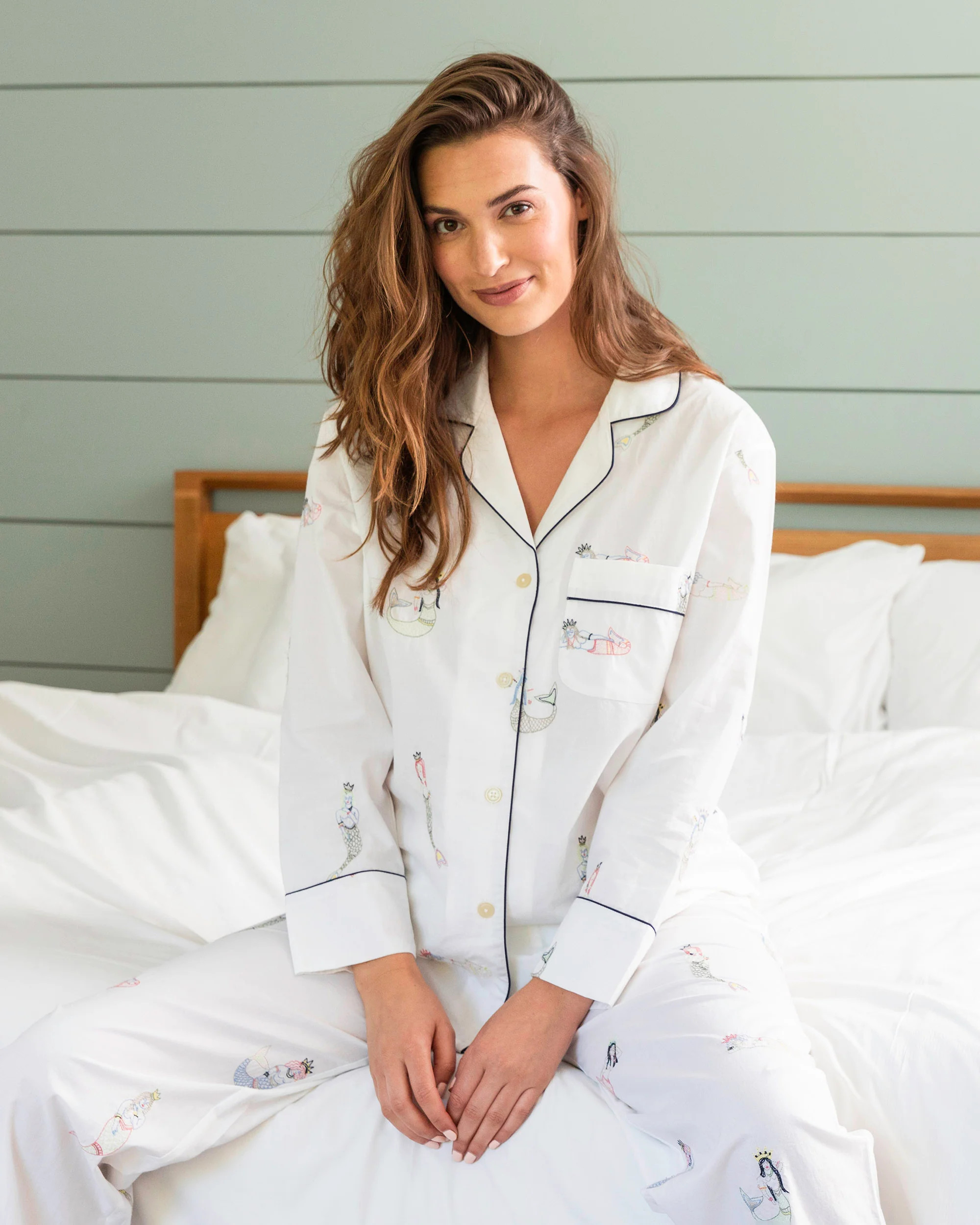 Daughters of Triton - Women's Organic Organic Long PJ Set - Cloud | Printfresh