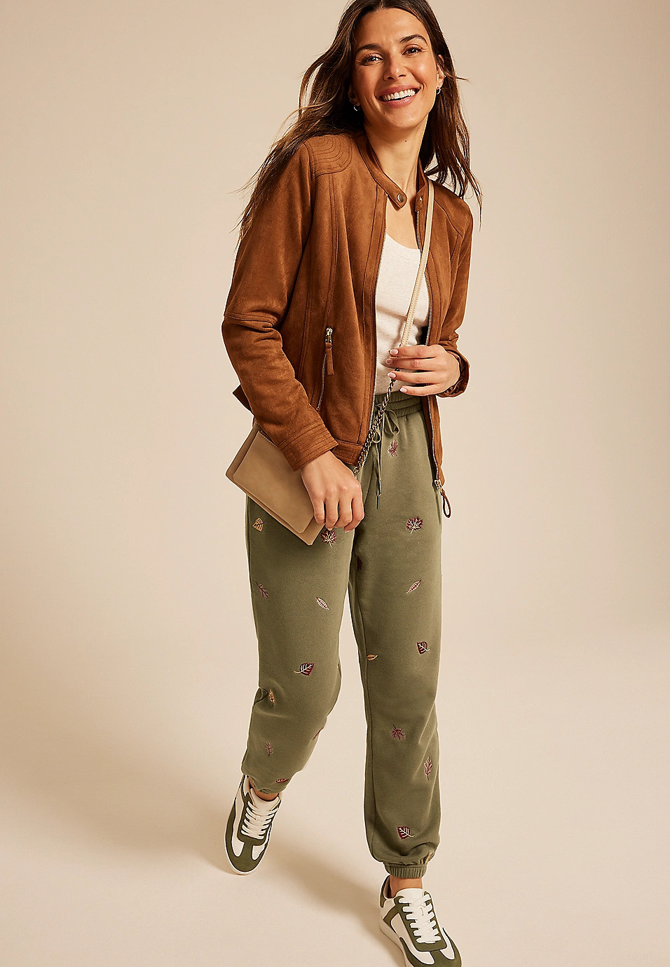 Olive Leaf Embroidered Joggers | Maurices