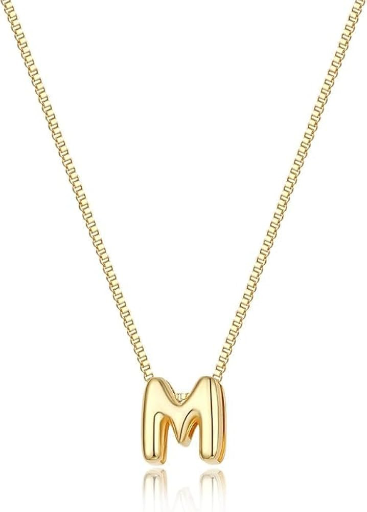 Bubble Gold Letter Necklace for Women, 14k Gold Plated Balloon Initial Necklace, Dainty Gold Neck... | Amazon (US)
