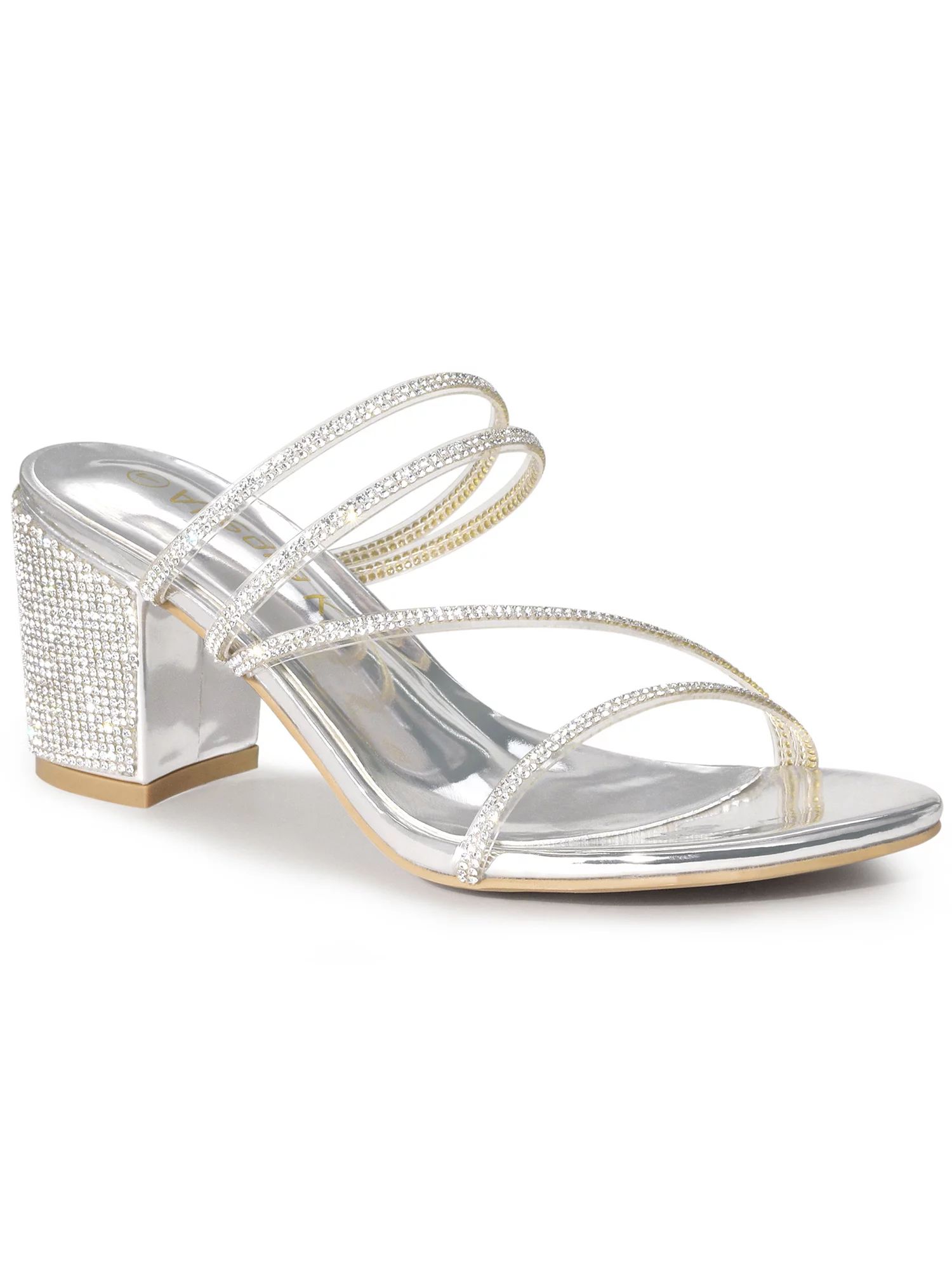 Allegra K Women's Rhinestone Block Heel Slide Sandals - Walmart.com | Walmart (US)