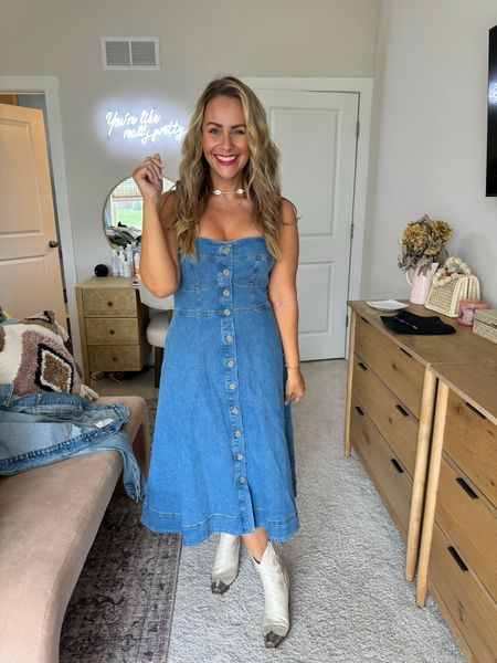 Coastal country concert vibes 🤠

Wearing a Medium in the denim dress
Boots are from Free People
Hat is from ShopBop

#LTKFestival #LTKfindsunder50 #LTKstyletip