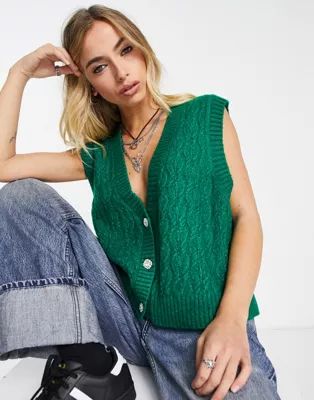 Only cable knit sweater vest with crystal buttons in bright green | ASOS (Global)