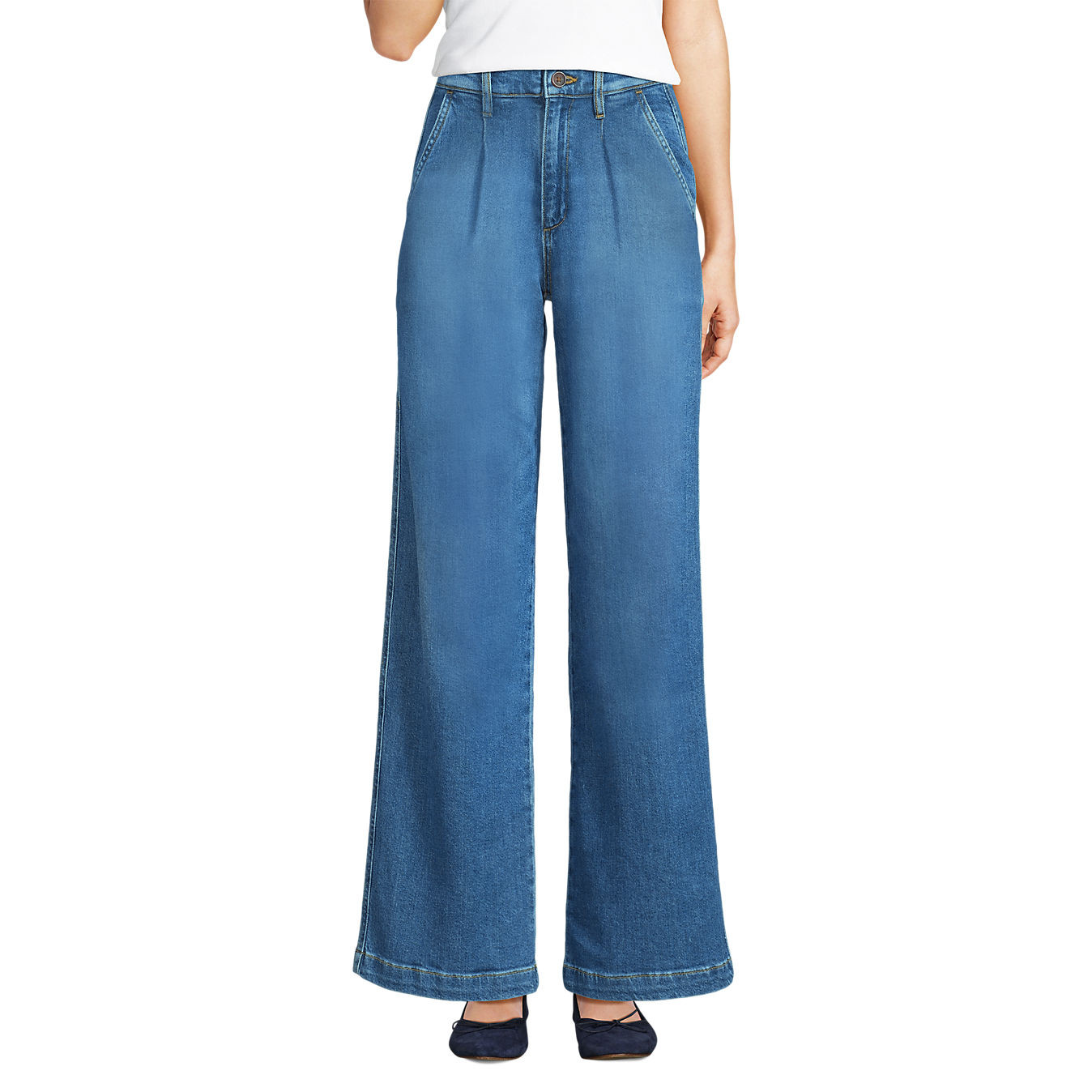 Women's Soft Denim High Rise Pleated Wide Leg Trousers | Lands' End (US)