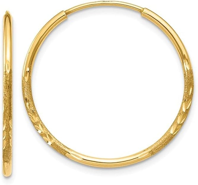 14K Yellow Gold Diamond Cut Continuous Endless Hoop Earrings (1.25mm Tube) | Amazon (US)