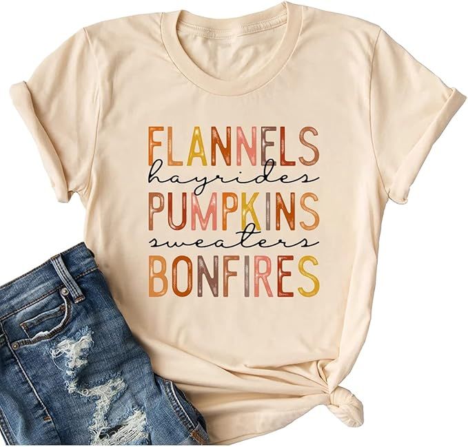 Ykomow Fall Pumpkin Shirts Womens Casual Autumn Thanksgiving Graphic Tees Halloween Tops | Amazon (US)
