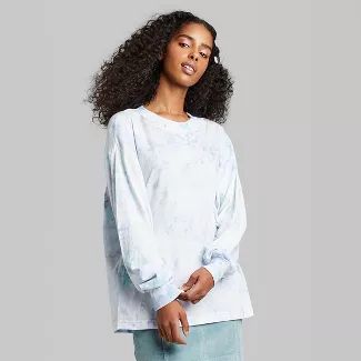Women's Long Sleeve Crewneck Relaxed Tie-Dye T-Shirt - Wild Fable™ White/Blue | Target