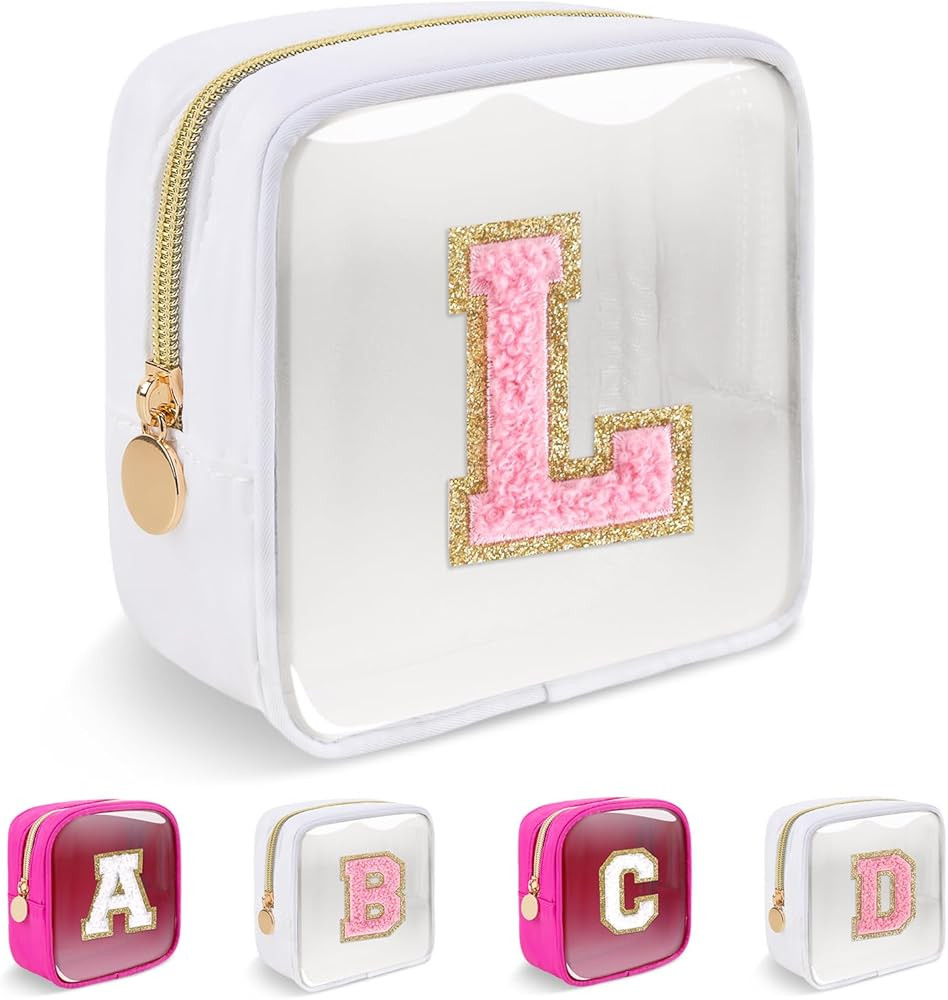 Personalized Initial Letter Clear Preppy Makeup Bag,Mini Nylon Chenille Letter Cosmetic Bag Cute ... | Amazon (US)