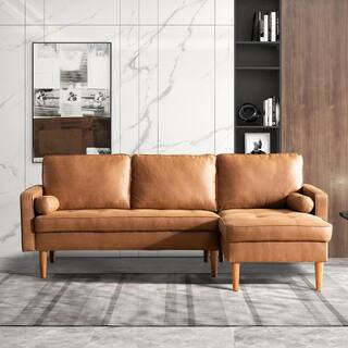 Magic 83 in.W Square Arm 2-pc Suede Fabric L Shaped Modern Right Facing Sectional Sofa Coach in B... | The Home Depot