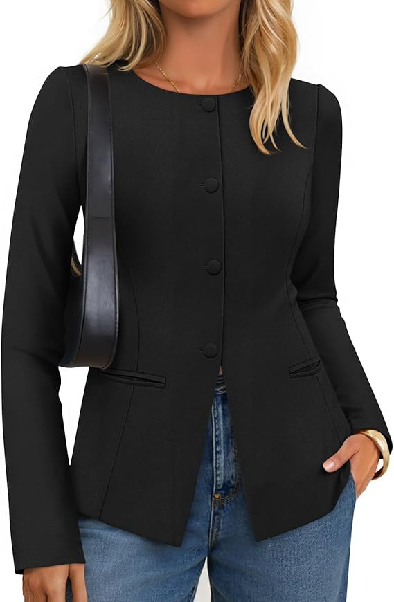 ZESICA Womens Business Casual Blazers Fall Long Sleeve Button Suit Jackets Office Work Outfits Fi... | Amazon (US)