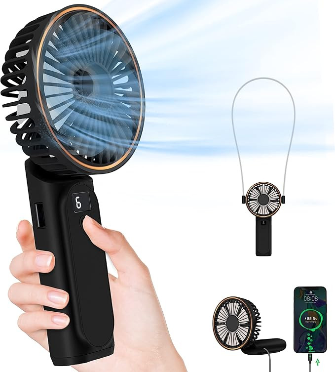 Portable Handheld Fan, Portable Fan Rechargeable, 4000mAh, 180° Adjustable, 6 Speed Wind, Displa... | Amazon (US)