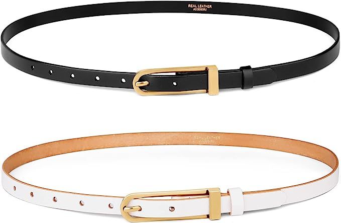Womens 0.6” Thin Waist Belts, CATELLES 1.4cm Skinny Full Grain Leather Fashion Dress Belts for ... | Amazon (US)