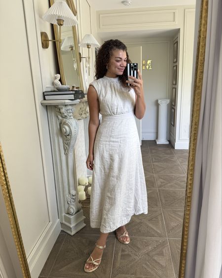 Sunny spring/summer look. ☀️ You can never go wrong with a linen dress and sandals! My linen dress is old from Dissh, but I linked some other linen dresses I’m loving. I normally wear a dress size 4 in this brand. My gold sandals are newer from J.Crew factory and the gold detail is so cute! They have an extra padding too which is nice. They fit TTS. 

#LTKShoeCrush #LTKFindsUnder100 #LTKSeasonal