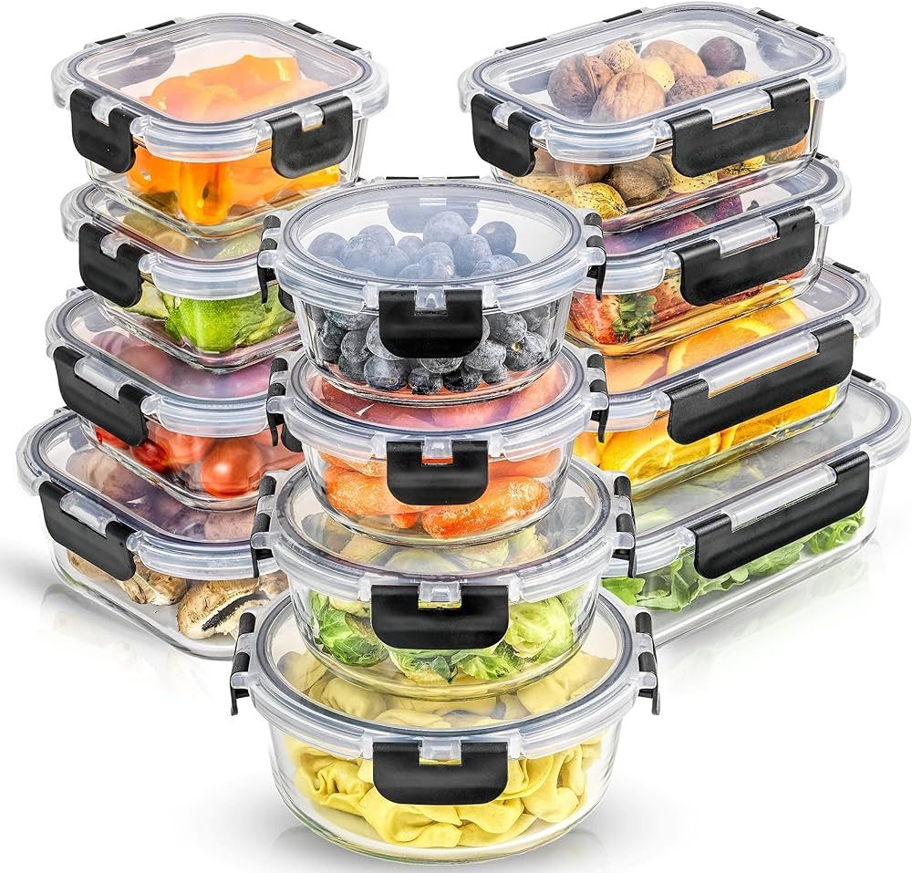 JoyJolt JoyFul 24pc Borosilicate Glass Storage Containers with Lids. 12 Airtight, Freezer Safe Fo... | Amazon (US)