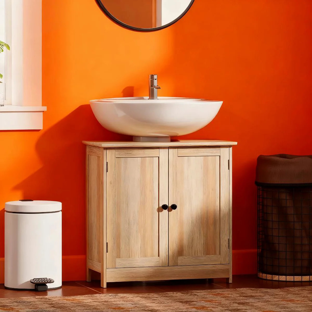 24" Bathroom Vanity, Pedestal Sink Storage Cabinet w/ 2 Doors, Shelf | Wayfair North America