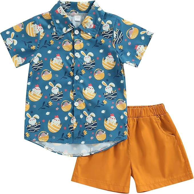 Baby Boy Gentleman Outfit Shorts Short Sleeve Rabbit Print Button Down Shirt Toddler 2Pcs Easter ... | Amazon (US)