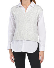 Cable Knit Twofer Sweater Vest Shirt | Marshalls